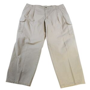 Vintage Y2K Woolrich Men's 40x30 Cargo Pants Tan Khaki Pleated Tapered Cotton